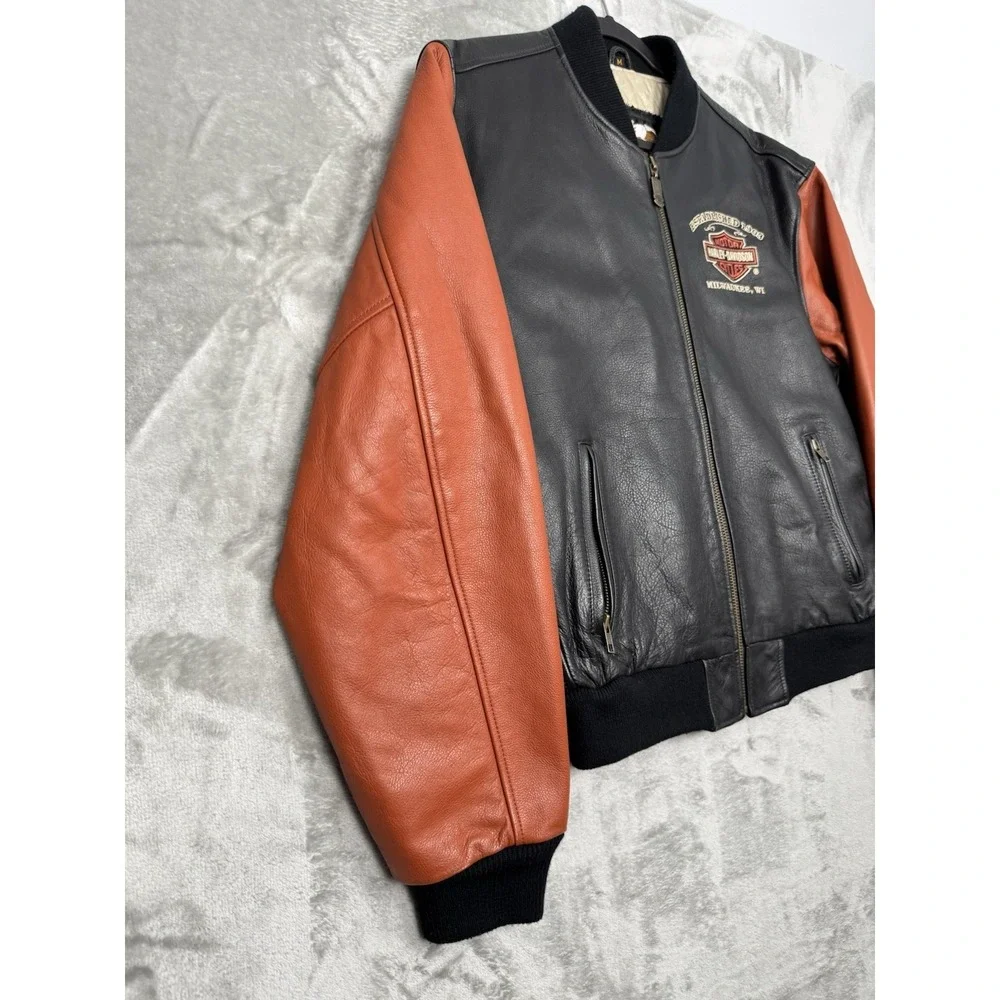 Vintage Harley Davidson Jacket Mens Medium Leather Bomber Milwaukee Biker Logo